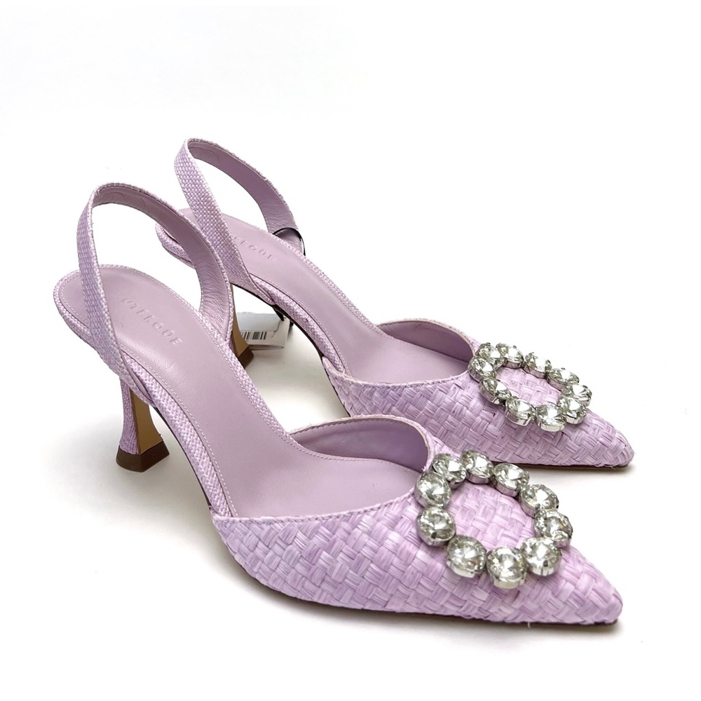Uterqüe Purple Crystal Buckle Slingback Sculptural Heels EU 38 NEW